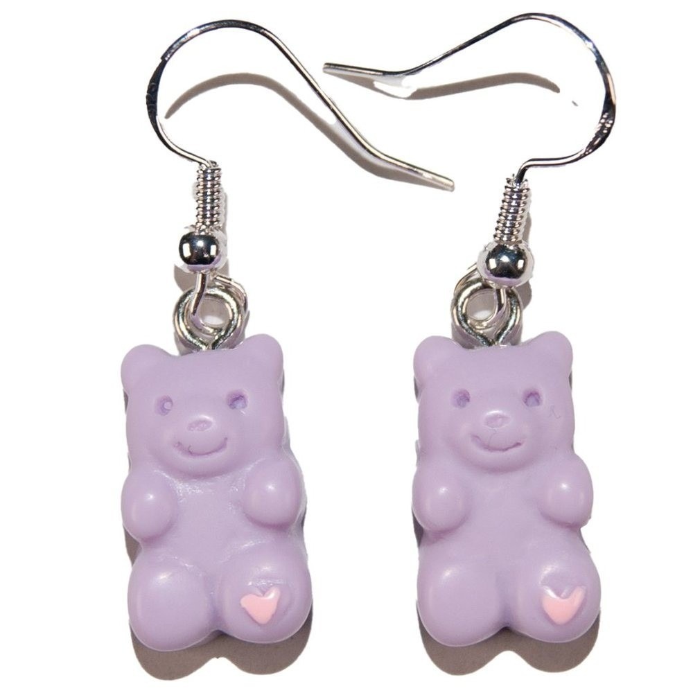 Bear Earrings Pastel‎ Purple Lightweight Resin Hypoallergenic 925
